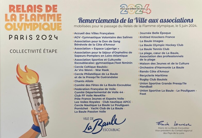 Remerciements associations flamme olympique La Baule 2024